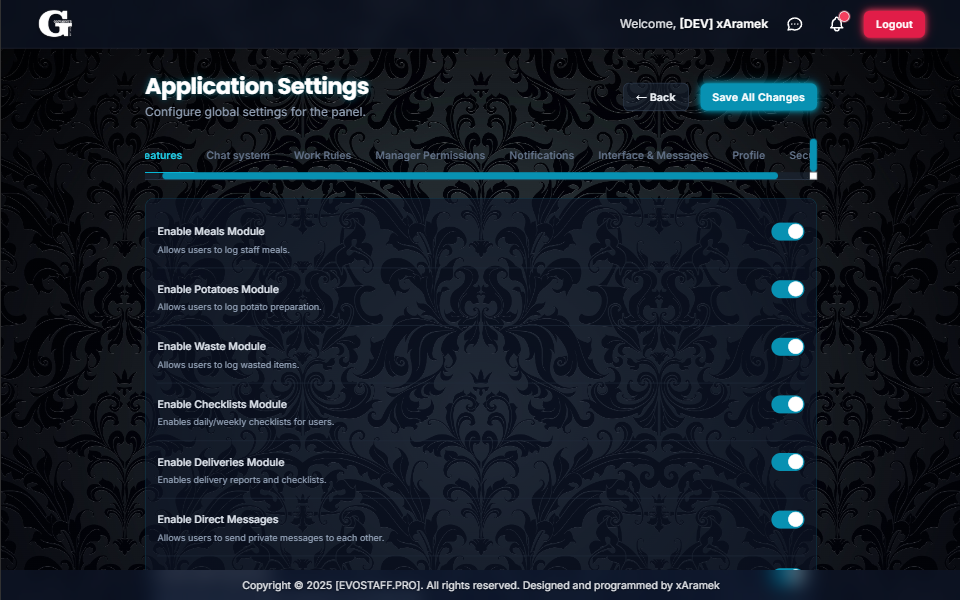 Admin Panel - Settings