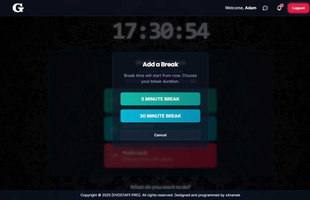 Staff Panel - Add Break